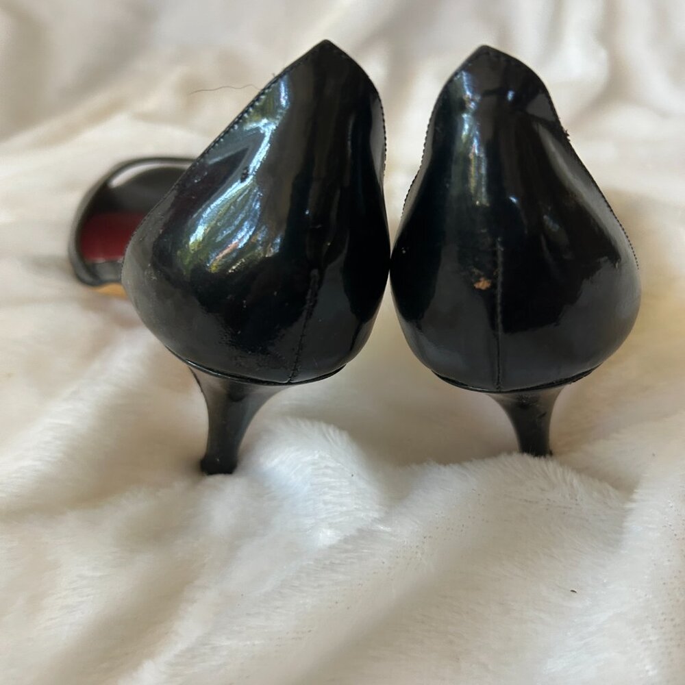 Kate Spade Black Patent Leather Heels Womens 6 Open Toe VTG Made in Italy - Picture 5 of 9